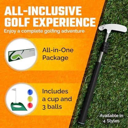 Kids Putter with Extendable Shaft - Adjustable Size for Junior Golfers - Left and/or Right Handed - Ideal Training Club for Children, Youth - includes 3 Pcs Balls - Silver, 17"-35"